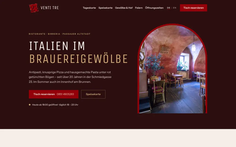 Konzept Restaurant Venti Tre in Passau