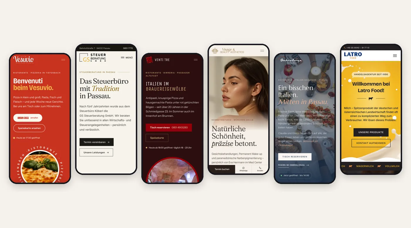 Sechs Website-Konzepte von MAPA Konzept auf dem Smartphone